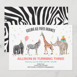 Alle feestdieren dierentuin Wild Girl Birthday Kaart