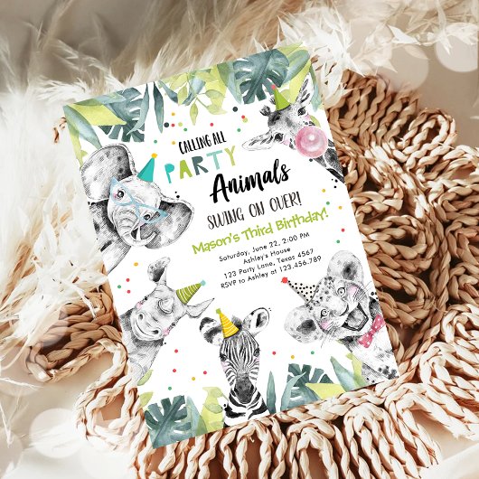 Alle feestdieren Safari Birthday Inv Kaart