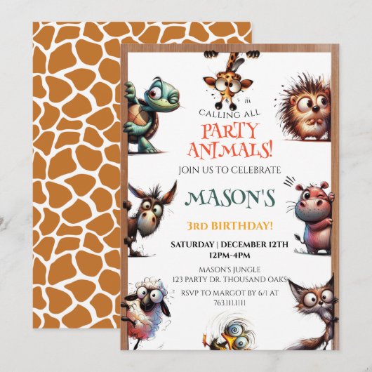 Alle feestdieren Zoo Wild Birthday Kaart (Voorkant / Achterkant)