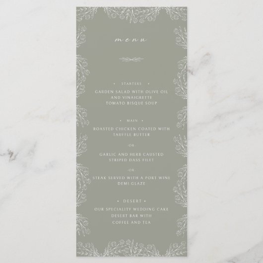 Alle Floral Sage Groen Bruiloft Diner Menu (Voorkant)