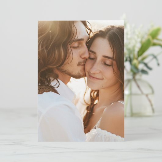 Alle foto's in een Vellum achtergrond bruiloft Kaart (Staand voorkant)