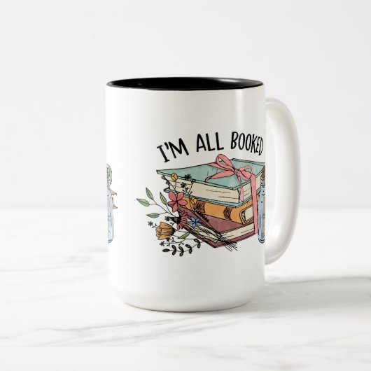 Alle gekookte bloemen lintbericht in een fles tweekleurige koffiemok (Voorkant rechts)