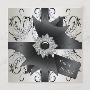 Alle gelegenheden Ivory Blue Black Party Uitnodigi Kaart