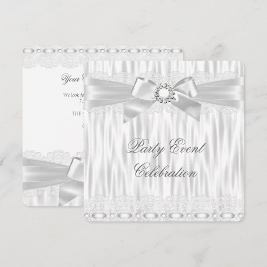 Alle gelegenheden Zilver White Lace Bow Elegant Kaart (Voorkant / Achterkant)