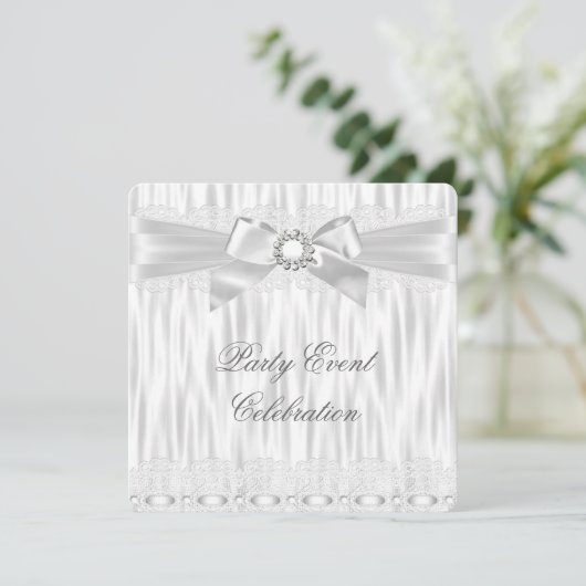 Alle gelegenheden Zilver White Lace Bow Elegant Kaart (Staand voorkant)