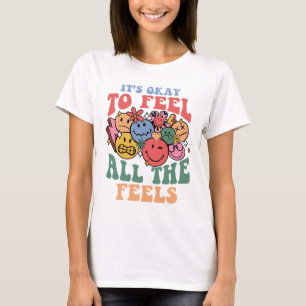 Alle gevoelens Quote, Retro Smiley gezichten, Posi T-shirt