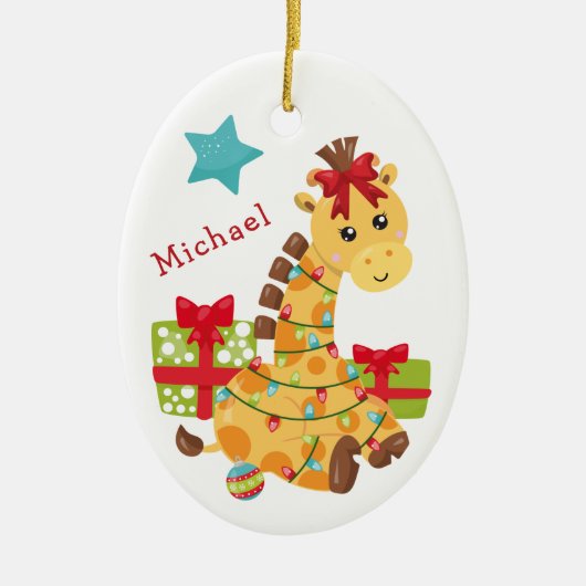 Alle Giraffe Kinder kerstmis Keramisch Ornament (Voorkant)