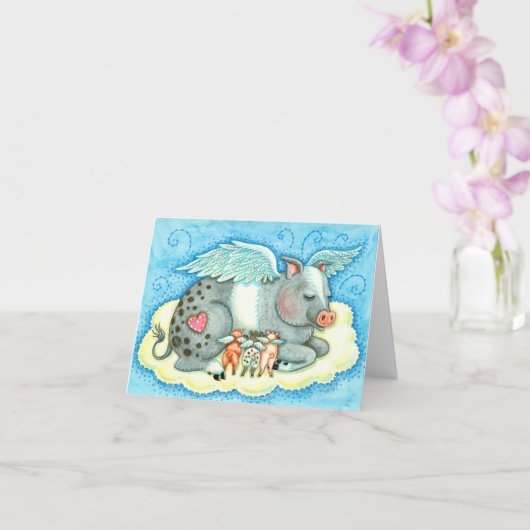 ALLE GOEDE PIGLETS GAAN NAAR HEAVEN, PIG ANGELS Bl Kaart (Orchidee)