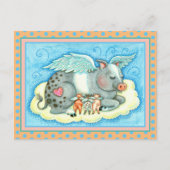 ALLE GOEDE PIGLETS GAAT NAAR HEEVEN, KUTE PIG ANGE BRIEFKAART (Voorkant)