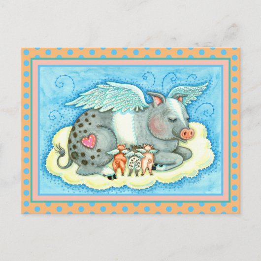 ALLE GOEDE PIGLETS GAAT NAAR HEEVEN, KUTE PIG ANGE BRIEFKAART (Voorkant)