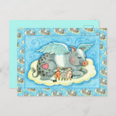 ALLE GOEDE PIGLETS GAAT NAAR HEEVEN, KUTE PIG ANGE BRIEFKAART (Voorkant / Achterkant)