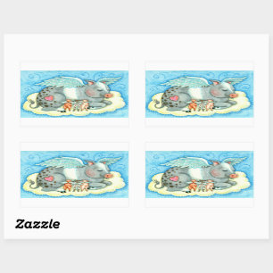 ALLE GOEDE PIGLETS GAAT NAAR HEEVEN, KUTE PIG ANGE RECHTHOEKIGE STICKER