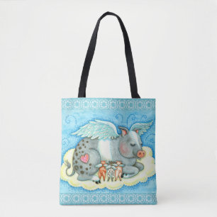 ALLE GOEDE PIGLETS GAAT NAAR HEEVEN, KUTE PIG ANGE TOTE BAG