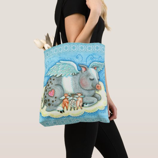 ALLE GOEDE PIGLETS GAAT NAAR HEEVEN, KUTE PIG ANGE TOTE BAG (Dichtbij)