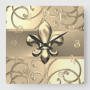 Alle Gold filigraan wervelingen Fleur de Lis Vierkante Klok