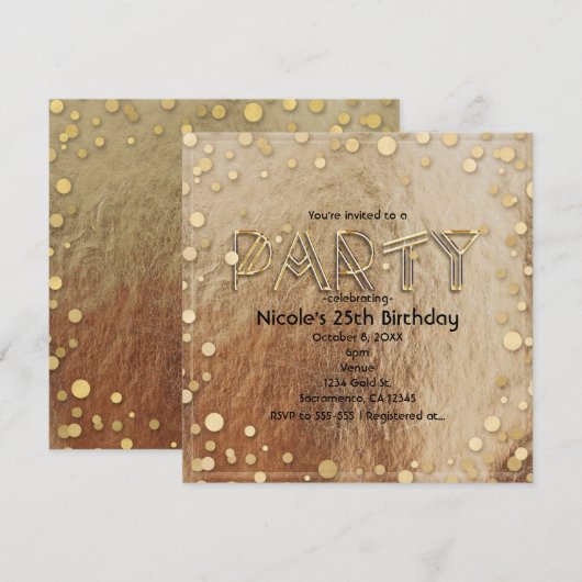 Alle Gold Glam Faux Folie Confetti Party Uitnodigi Kaart (Voorkant / Achterkant)