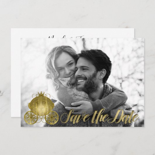 Alle Gold Princess Storybook Carriage Save the Dat Kaart (Voorkant / Achterkant)