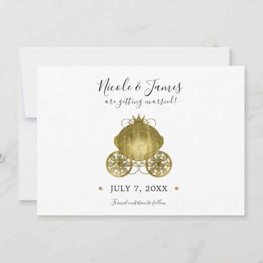 Alle Gold Princess Storybook Carriage Save the Dat Kaart (Achterkant)