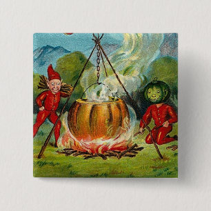 Alle Halloween Greetings Flying Witch Vierkante Button 5,1 Cm