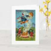 Alle Halloween Groeten Flying Witch Kaart (Gele Bloem)