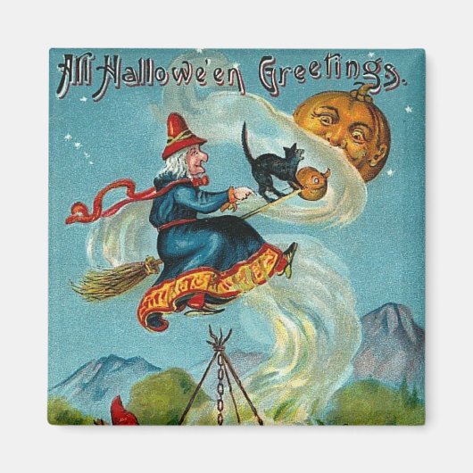 Alle Halloween Groeten Flying Witch Magneet (Voorkant)