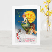 Alle Halloween-heks op een kamer met volle maan Kaart (Gele Bloem)