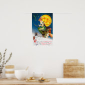 Alle Halloween-heks op een kamer met volle maan Poster (Keuken)