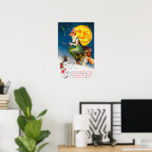 Alle Halloween-heks op een kamer met volle maan Poster (Thuiskantoor)