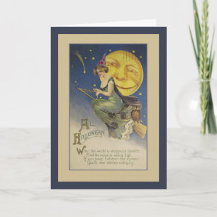 Alle Halloween Vliegende Heks Volle Maan Groenskaa Kaart