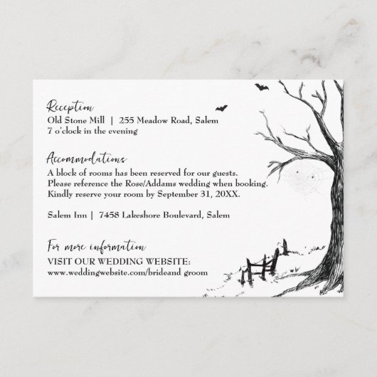 Alle Hallows Eve Halloween Bruiloft Details Kaart (Voorkant)