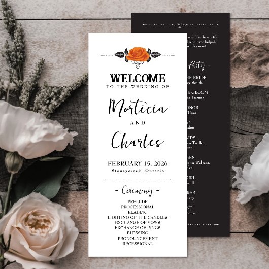 Alle Hallows Eve Halloween Roos bruiloft Programmakaart