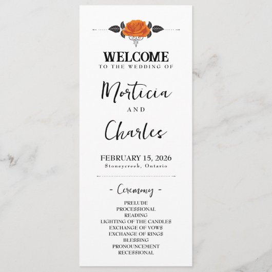 Alle Hallows Eve Halloween Roos bruiloft Programmakaart (Voorkant)