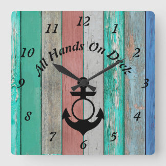 Alle Handen aan dek – Nautisch Hout Plank Vierkante Klok