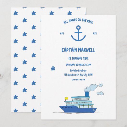 Alle handen op het dek verjaardag uitnodiging (Voorkant / Achterkant)