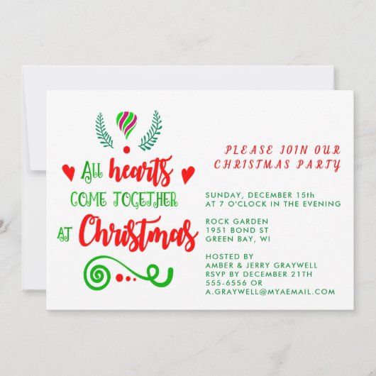 Alle harten komen samen op kerstavond kaart (Voorkant)