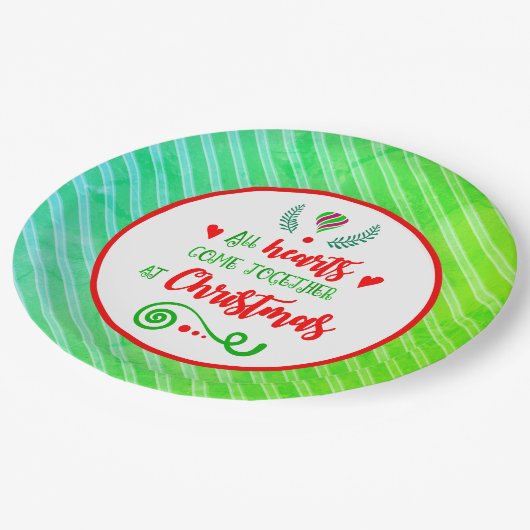 Alle harten komen samen op kerstavond papieren bordje (Gekanteld)