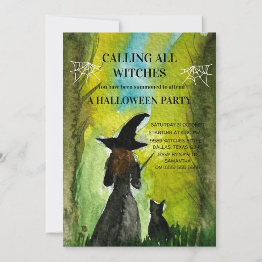 Alle heksen Black Cat Spooky Halloween Kaart (Voorkant)