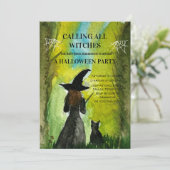 Alle heksen Black Cat Spooky Halloween Kaart (Staand voorkant)