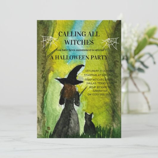 Alle heksen Black Cat Spooky Halloween Kaart (Staand voorkant)