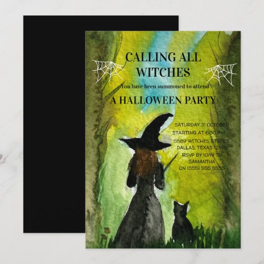 Alle heksen Black Cat Spooky Halloween Kaart (Voorkant / Achterkant)