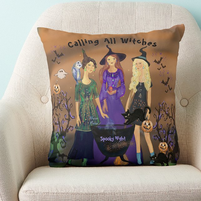 Alle heksen Halloween verjaardag Kussen (Calling All Witches Halloween Birthday Throw Pillow)