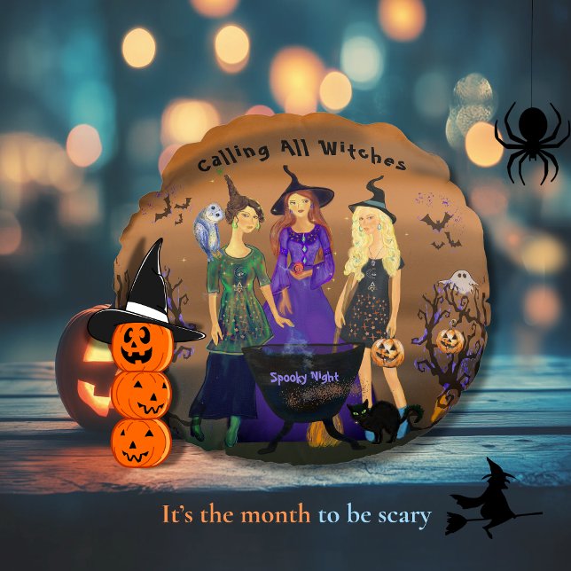 Alle heksen Halloween verjaardag Rond Kussen (Calling All Witches Halloween Birthday Round Pillow)
