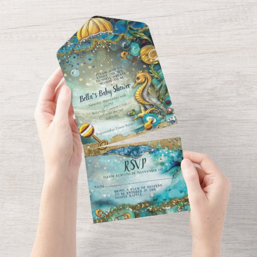 ALLE IN ÉÉN BABY SHOWER-INNOVATIEONTWERP ALL IN ONE UITNODIGING (Afscheurbaar)