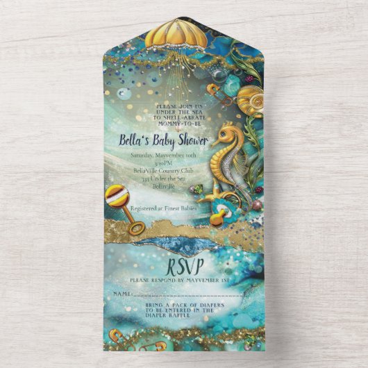 ALLE IN ÉÉN BABY SHOWER-INNOVATIEONTWERP ALL IN ONE UITNODIGING (Binnen)