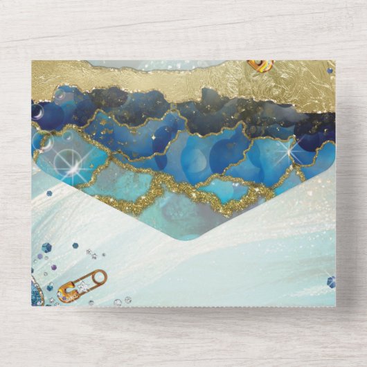 ALLE IN ÉÉN BABY SHOWER-INNOVATIEONTWERP ALL IN ONE UITNODIGING (Achterkant)