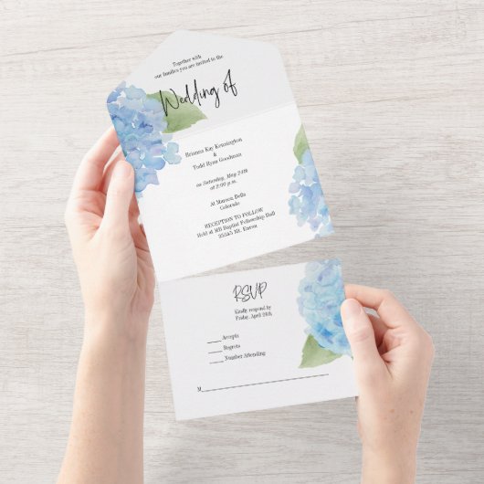 Alle in één blauwe Waterverf Hydrangea Uitnodiging (Afscheurbaar)