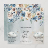 Alle in één, florale waterverf met witte zwanen kaart (Voorkant / Achterkant)