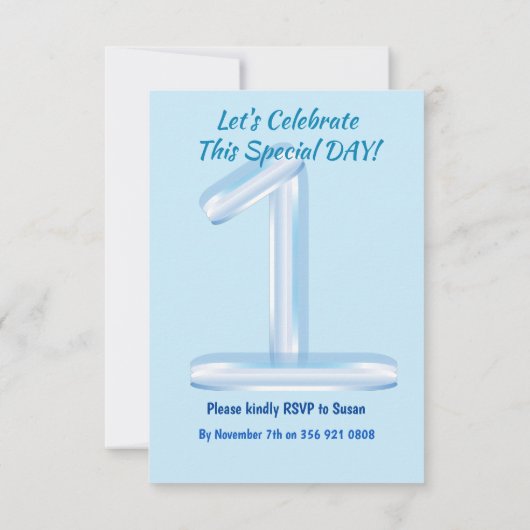 Alle informatie over BLUE 1e verjaardag Uitnodigin Kaart (Achterkant)