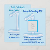 Alle informatie over BLUE 1e verjaardag Uitnodigin Kaart (Voorkant / Achterkant)