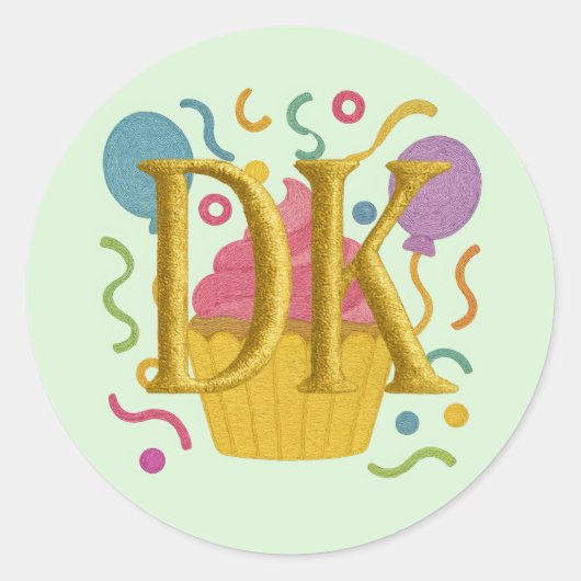 ALLE INITIALEN Borduurwerk look Verjaardag Cupcake Ronde Sticker (Voorkant)